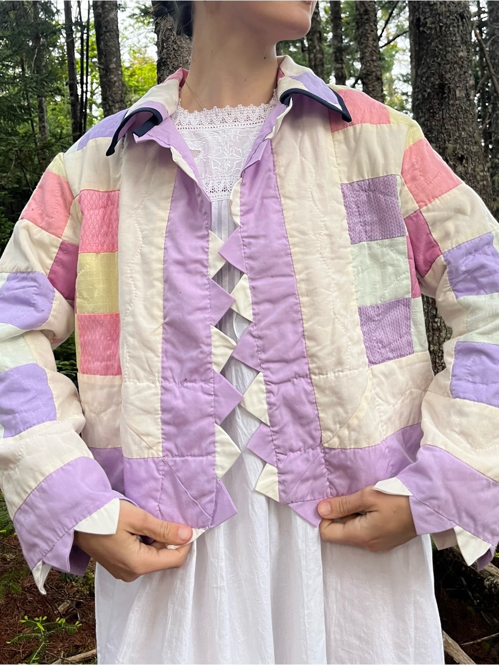 Quilt Coat - Handmade, Pastel Patchwork Jacket in Lavender & Cream